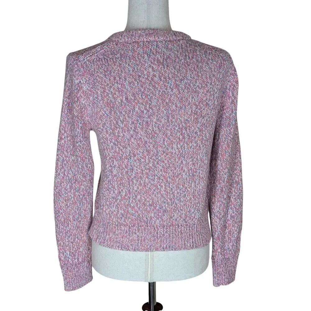 J.Crew Sweater Pink Multicolor Womens Medium Marled Chunky Cotton Knit Pullover